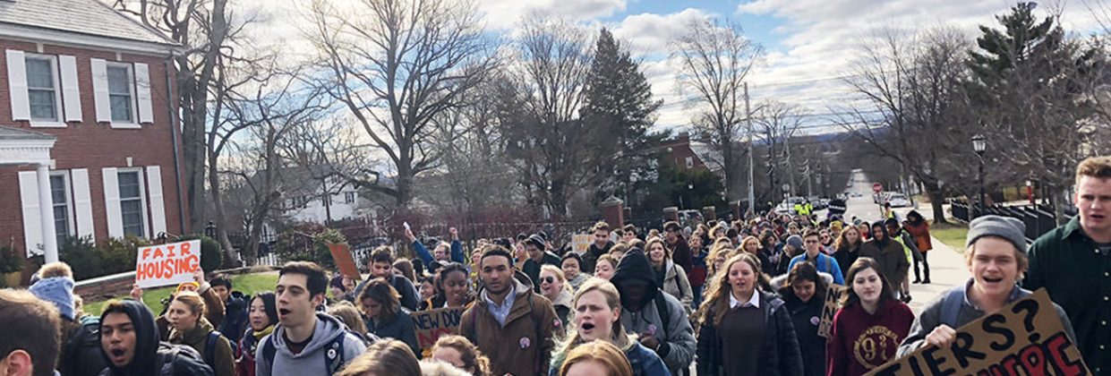 Tufts students march against tiered housing policy. Photo by Amira Al-Subaey, Tufts class of 2019.