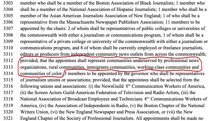 Screenshot of MA journalism commission law text