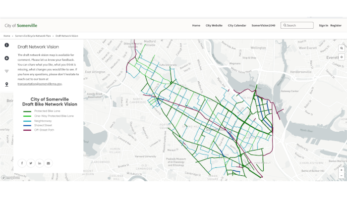 Draft City of Somerville Draft Bike Network Vision. Image courtesy of the City of Somerville, Mass.